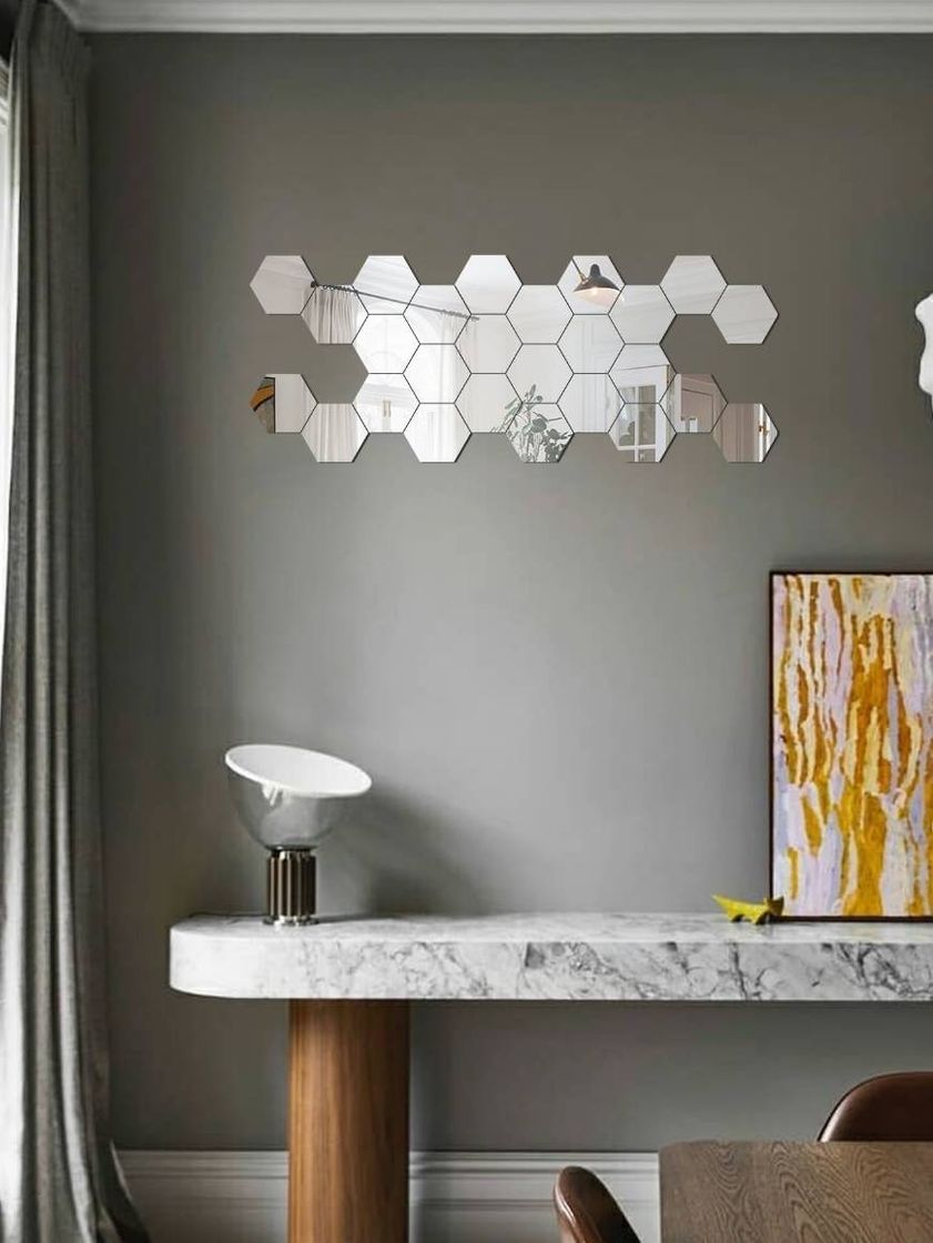 10 piezas pegatina de pared de espejo en forma hexágona