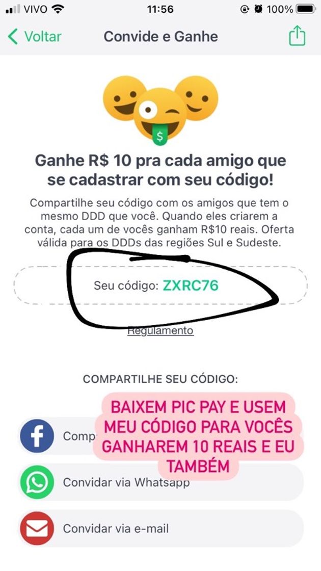 Moda Baixe pic pay,use meu código para ganhar 10 reais e eu tbm.