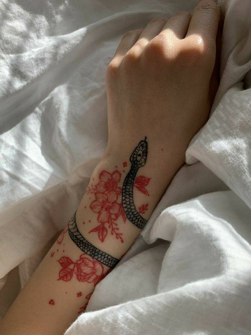 Fashion Tatuagem de cobra com flores