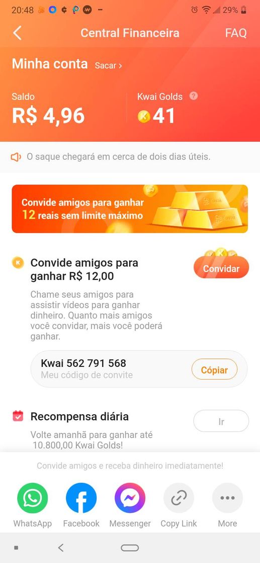 App Venha ganhar dinheiro com o kwai recomendo a todos 