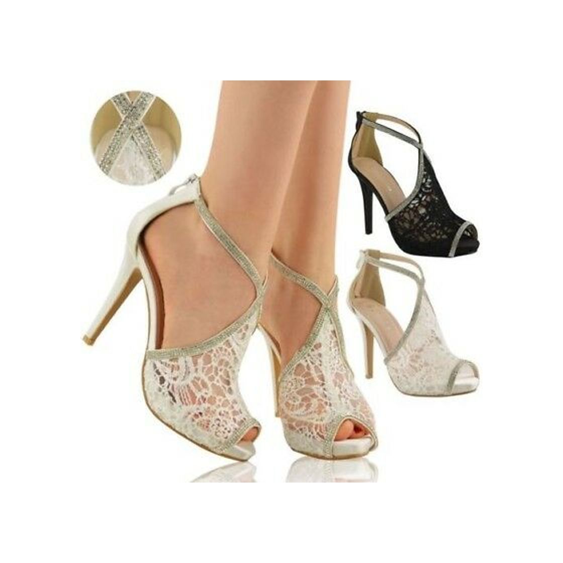 Social Mujeres tacón Alto Plataforma Fiesta Noche Boda Zapatos de Punta Abierta Sandalias de Tiras Cruzado número 3 36