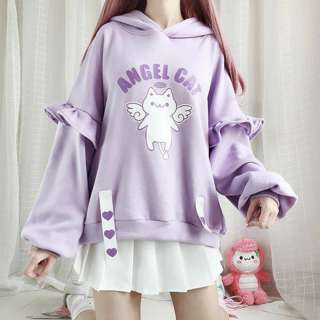 Moda kawaii angel cat sweatshirt outfit