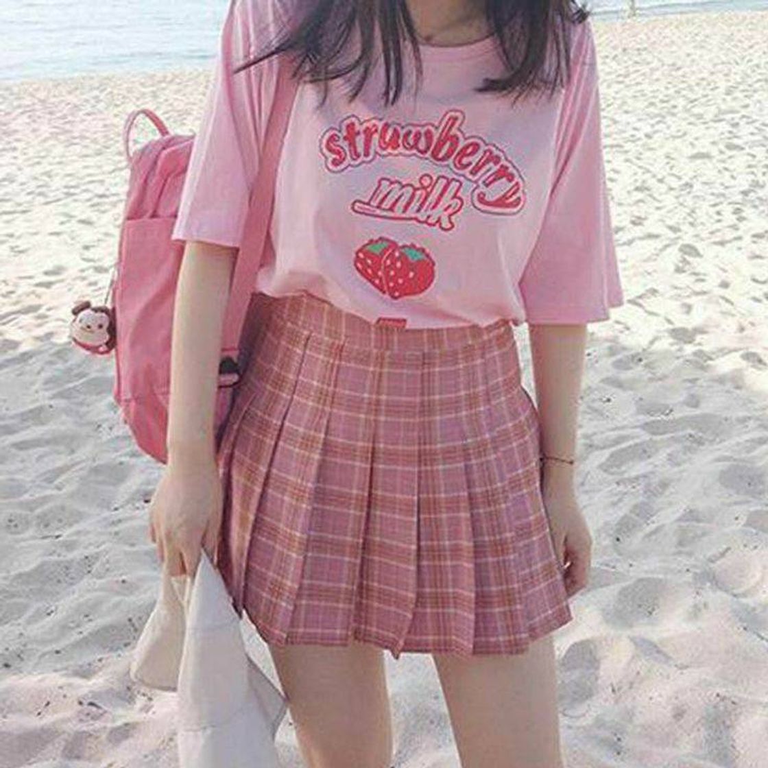 Moda pink strawberry tshirt outfit