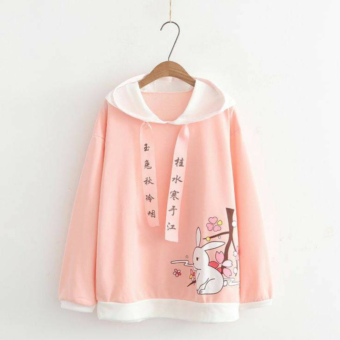 Moda kawaii bunny cherry blossom hoodie outfit 