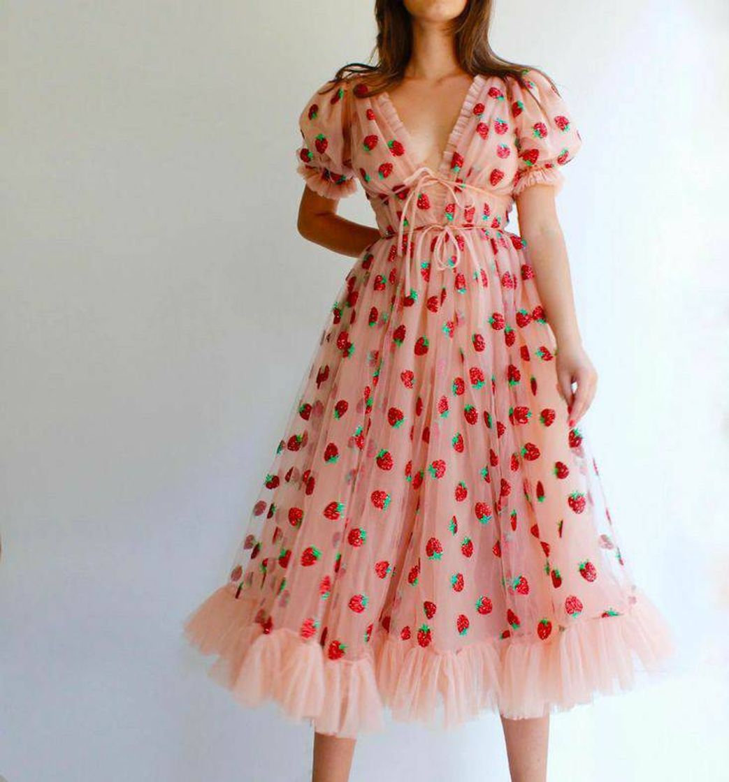 Fashion strawberry cottagecore midi dress outfit