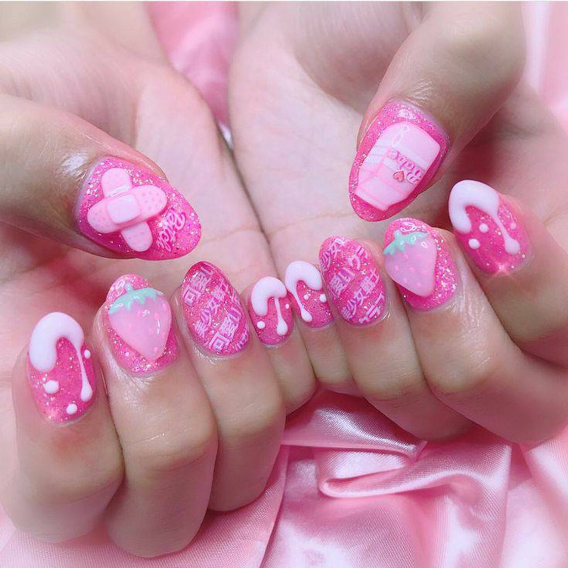 Fashion unhas pink kawaii