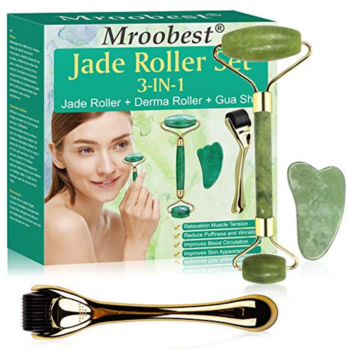 Fitness Rodillo Jade, Jade Roller Facial, Masaj Facial, Para Una Hermosa Desintoxicación de la Piel