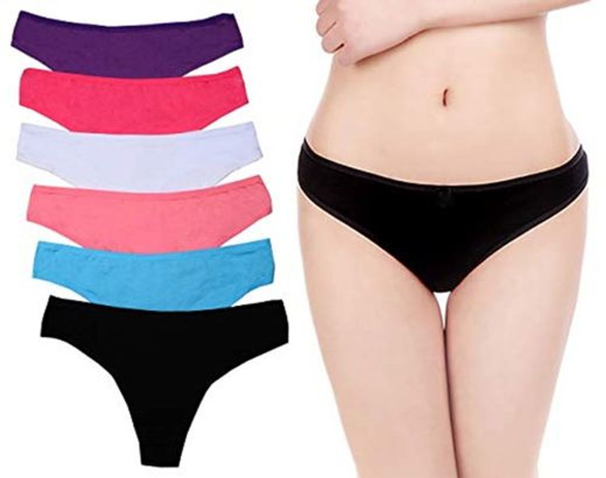 Fashion ABClothing Paquete de 6 Mujeres de algodón Tangas elásticas Bragas Colores varían L