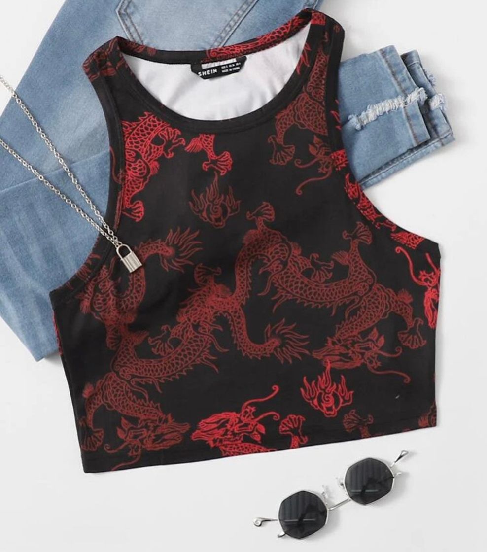 Moda Chinese dragon print tank top 