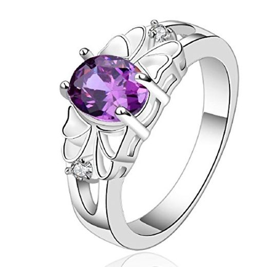 Fashion 925 sterling silver jewelry purple zircon hollow style elegant ring size