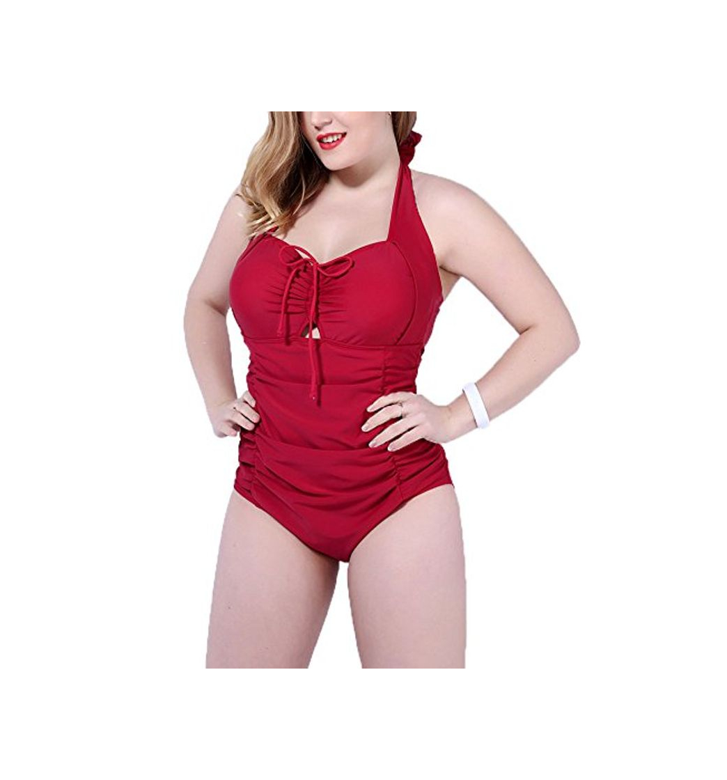 Social GTKC de las Mujeres M¨¢s el Tama?o de Bikini de Color S¨®lido Sujetador Acolchado Tankini de Una sola Pieza trajes de ba?o Rojo 3XL