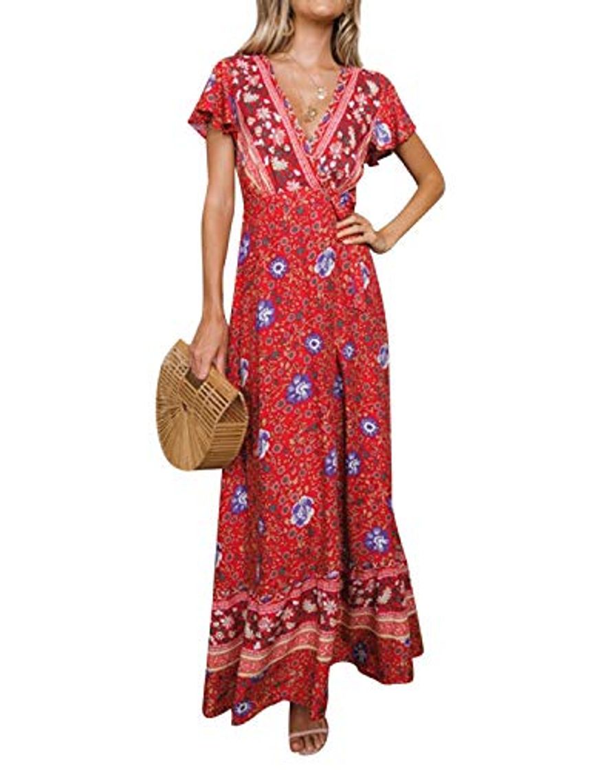 Fashion Style Dome Mujer Vestido Casual Maxi Sexy Bohemio Florales Cuello en V