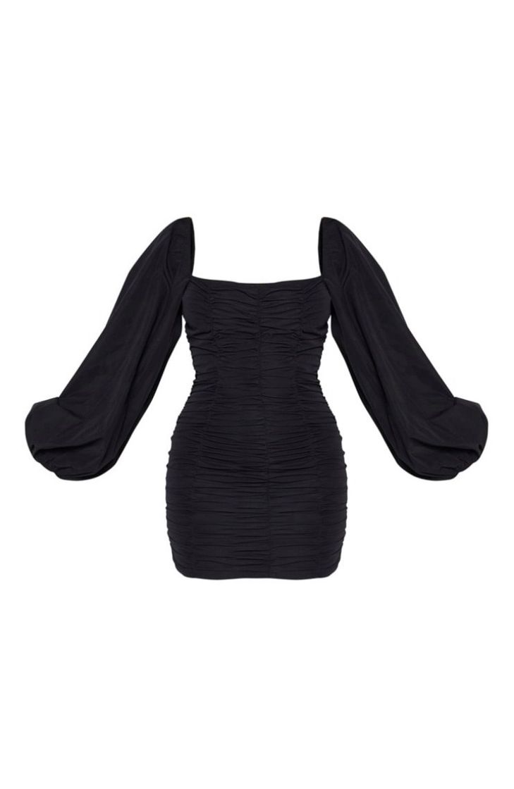 Fashion Black ballon sleeve ruched bodycon