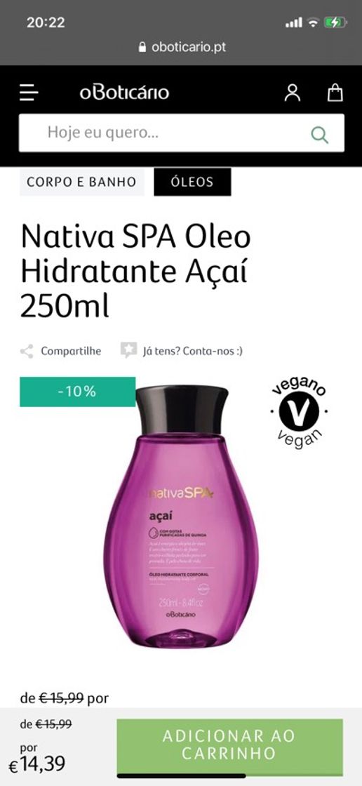 Moda Nativa SPA Oleo Hidratante Açaí 250ml - O Boticário