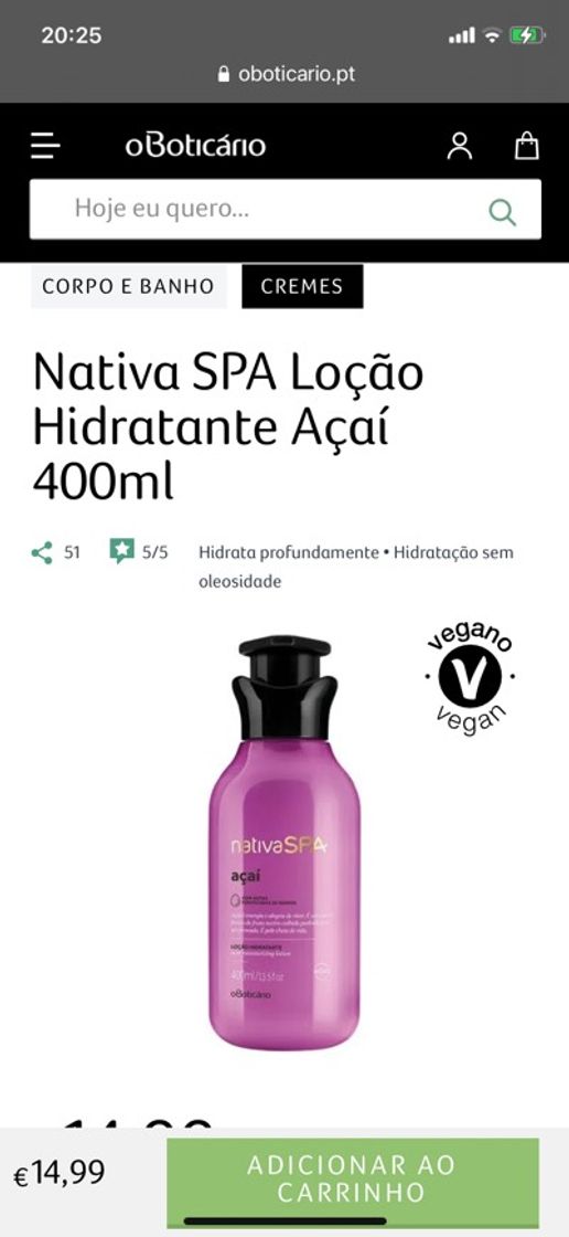 Fashion Nativa SPA Loção Hidratante Açaí 400ml - O Boticário