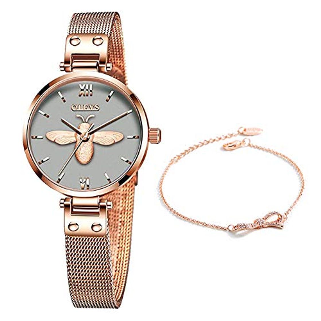 Fashion OLEVS Reloj de Mujer Acero Inoxidable Impermeable Analogico Cuarzo Reloj Regalo Cumpleaños Mujer