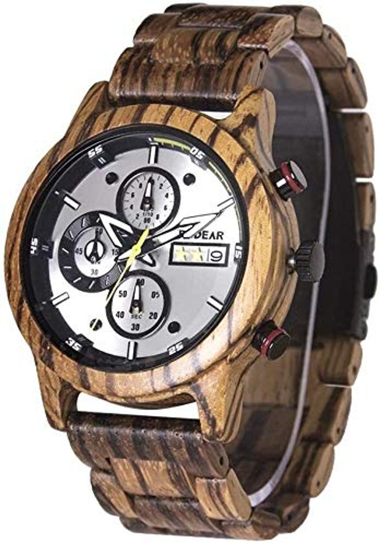 Fashion Tracker Fitness Hombres Caso de madera del reloj de cuarzo y Banda de tiempo de movimiento y la visualización del calendario luminosa puntero Cronómetro función diaria impermeable masculino pulsera de