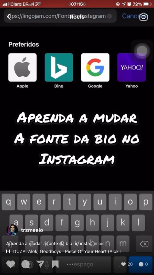 Fashion Aprenda a mudar a fonte da bio no insta!