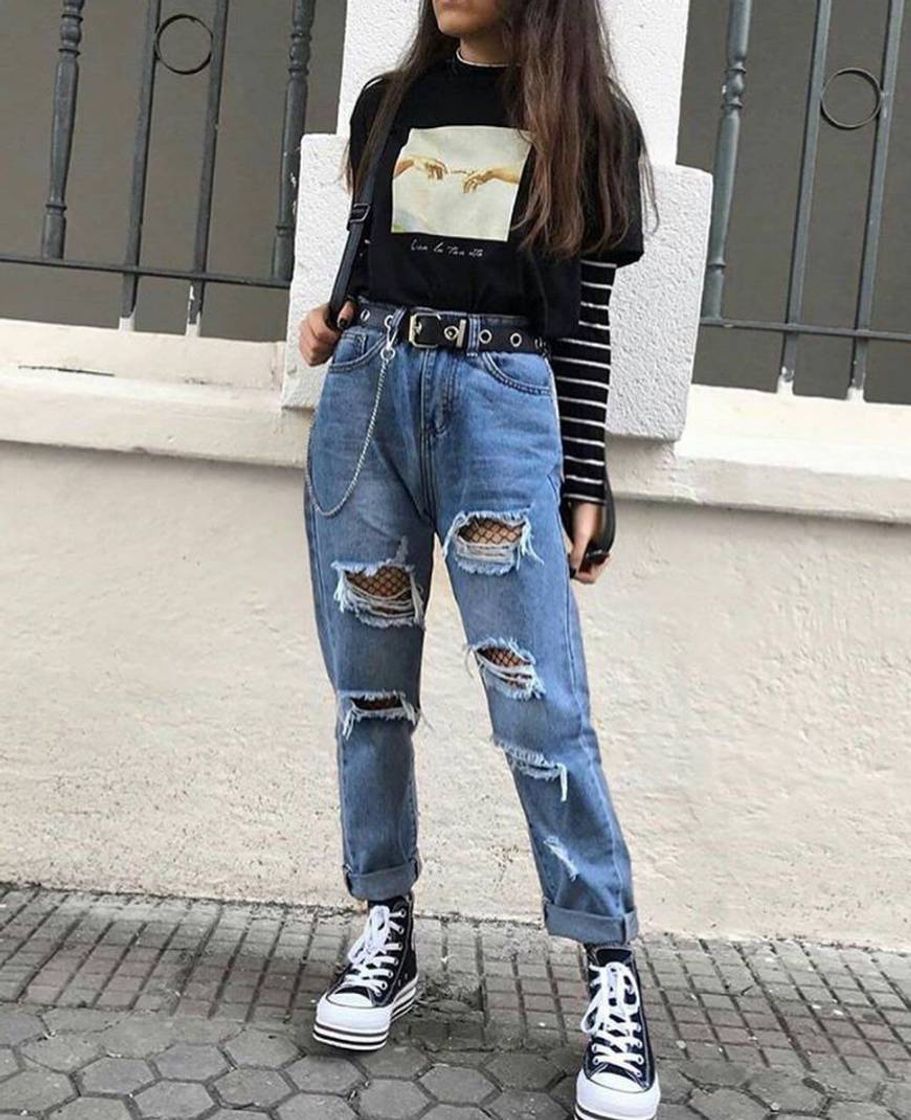 Moda meia calça arrastão com jeans = perfeito