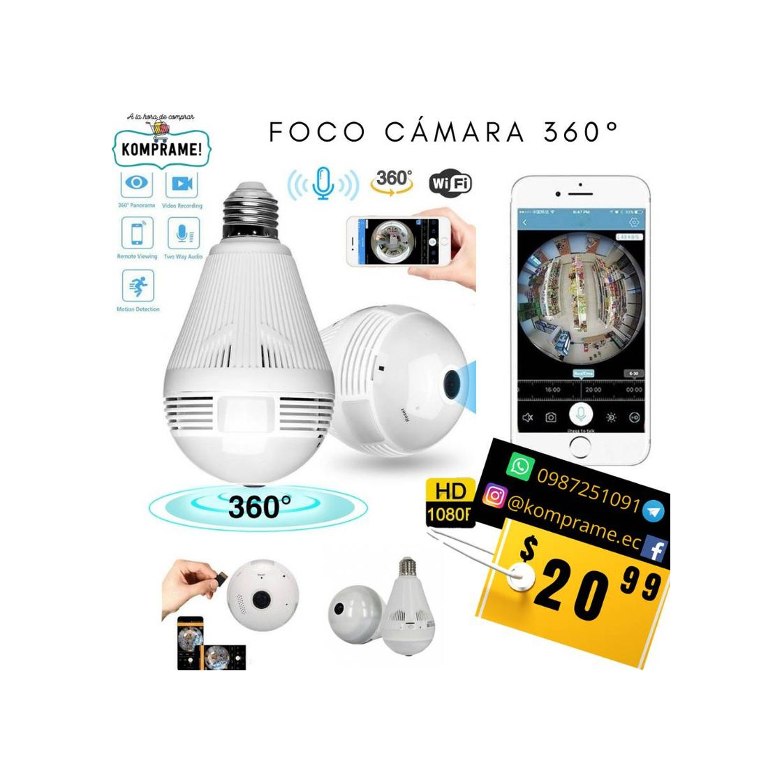 Producto Foco cámara Wifi 360°