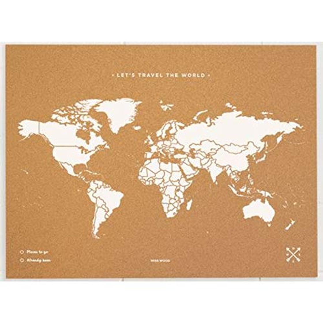 Social Miss Wood Map XL - Mapa del mundo de corcho, 60 x 90 cm, Blanco