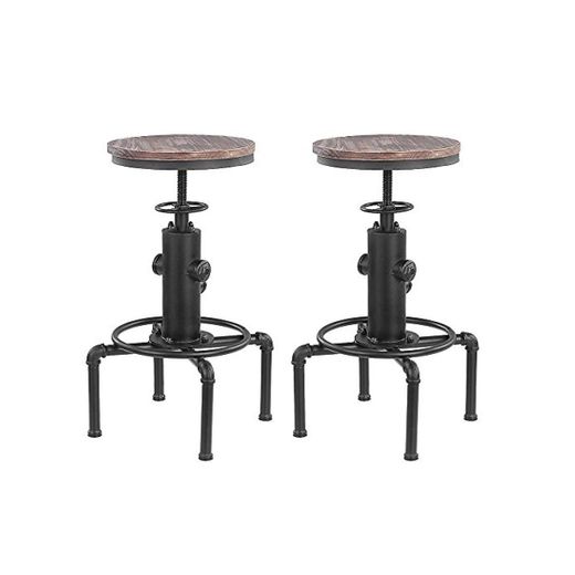 IKAYAA Juego de 2 Taburetes de Bar Elegantes Sillas de Comedor Estilo Industrial Altura Ajustable