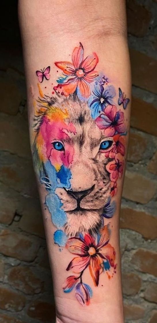 Social Tatto aquarela leão 