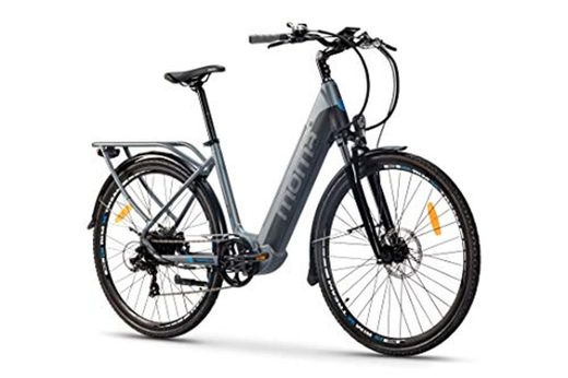 Moma Bikes Bicicleta Eléctrica Urbana EBIKE-28 Pro, Shimano 7vel, frenos hidráulicos, batería