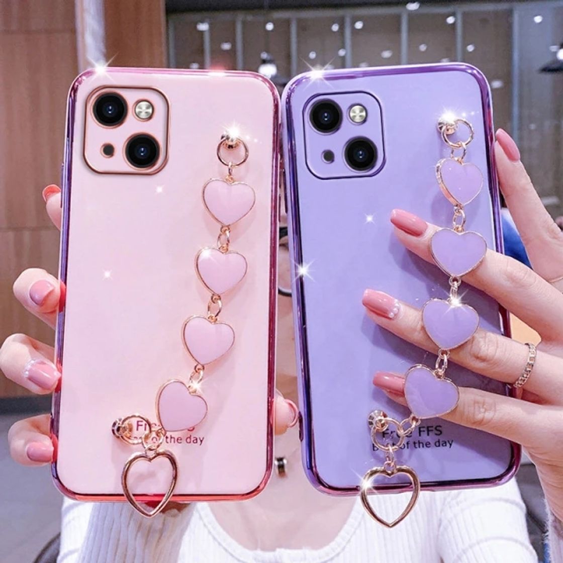 Fashion Para o iphone 13 12 11 pro max mini x xs xsmax 6s 7 8 plus caso se2020 luxo chapeamento amor pulseira de pulso chian cinta capa macia