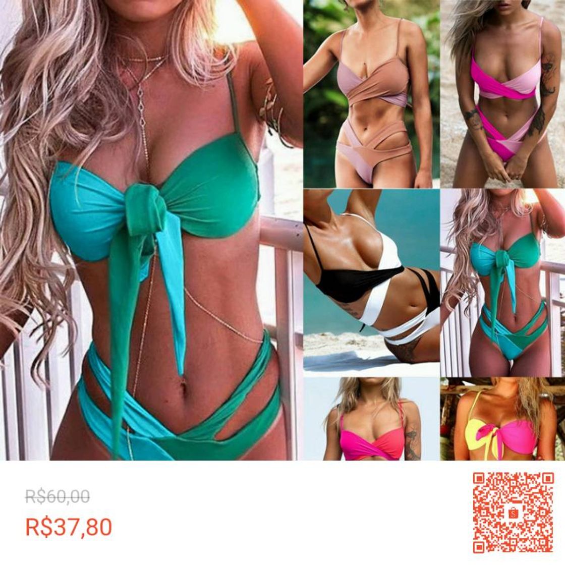 Moda Conjunto De Biquíni Bandeau Bandage Colorido Laço