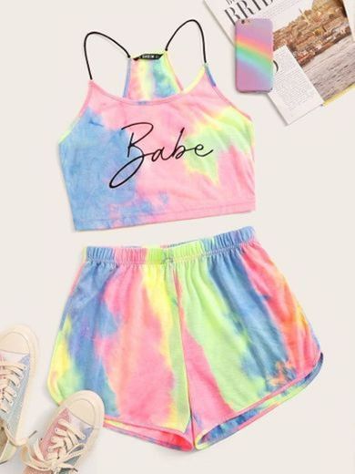 Shein Multicolorido Tie Dye Ocasional Roupa de 2 pçs