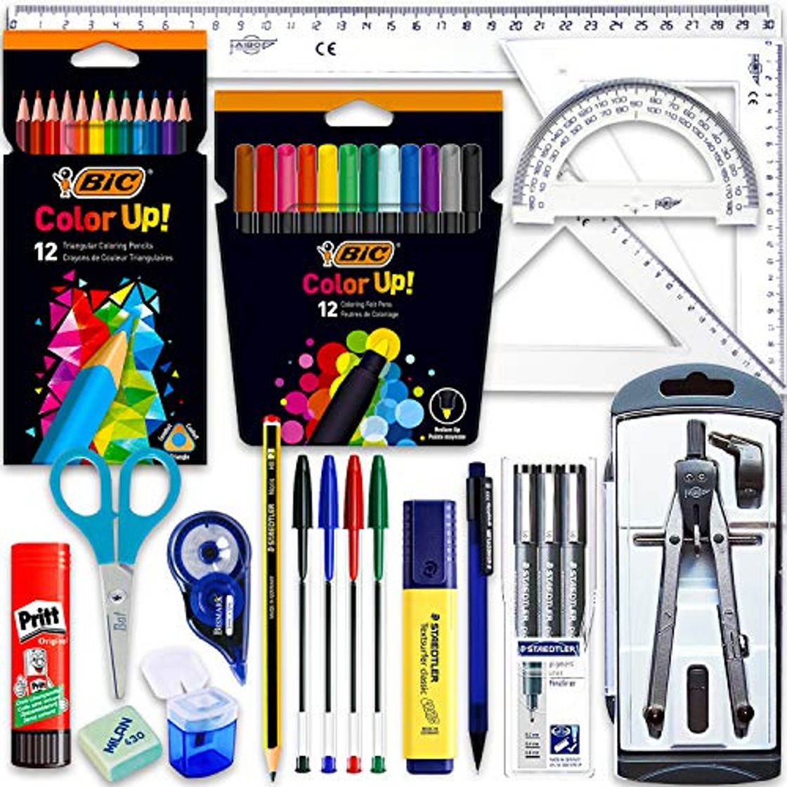 Products Coleset Pack Material Escolar Secundaria Instituto ESO Educacion secundaria Kit Utiles Escolares Barato Set Compas Escolar Adaptador Lote Materiales Kawaii Escuadra y Cartabon Rotuladores Calibrados