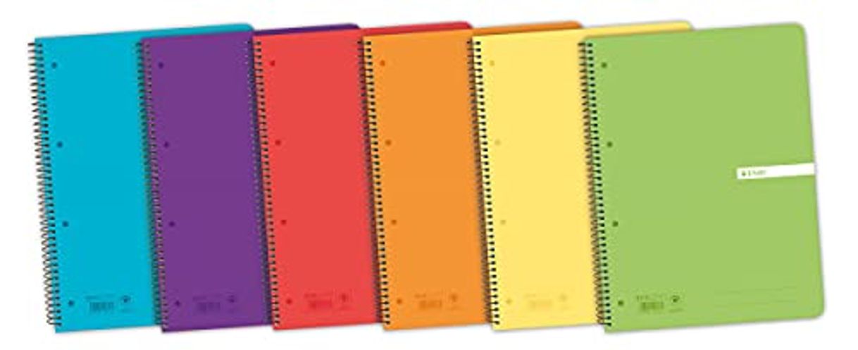 Social Enri 400042280 Pack de 5 cuadernos espiral, tapa plástico translúcido, Fº, surtido