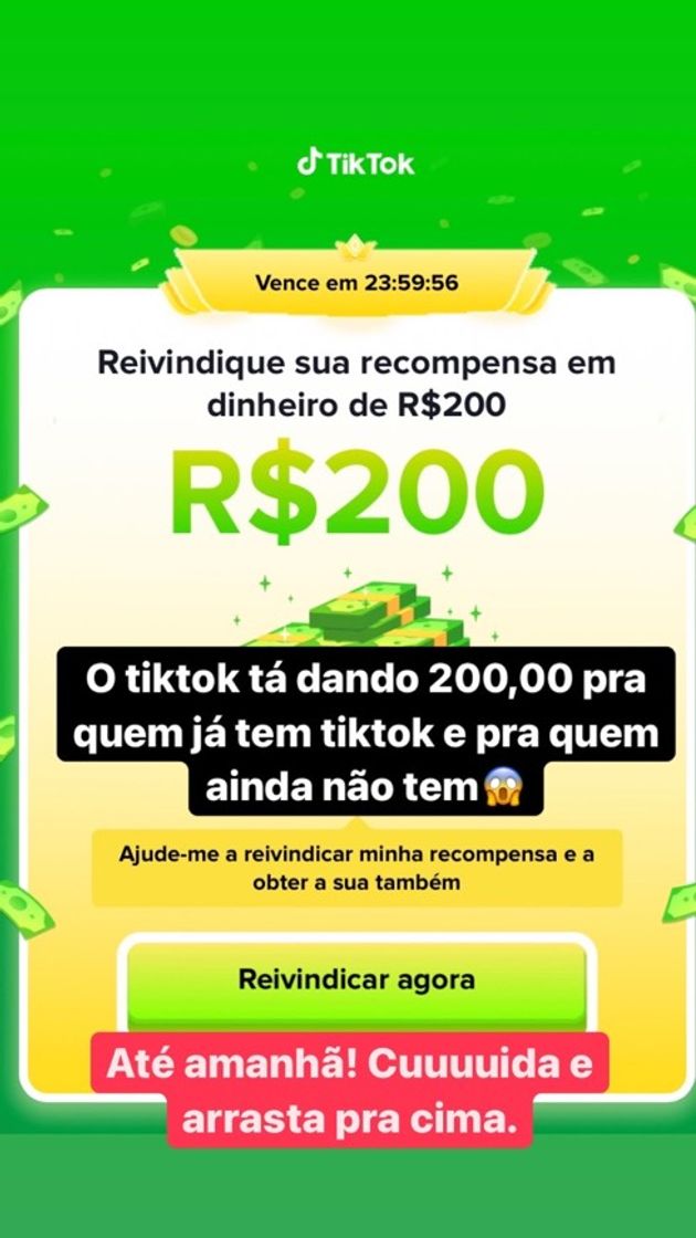 Aplicaciones O tiktok tá dando 200 reais!