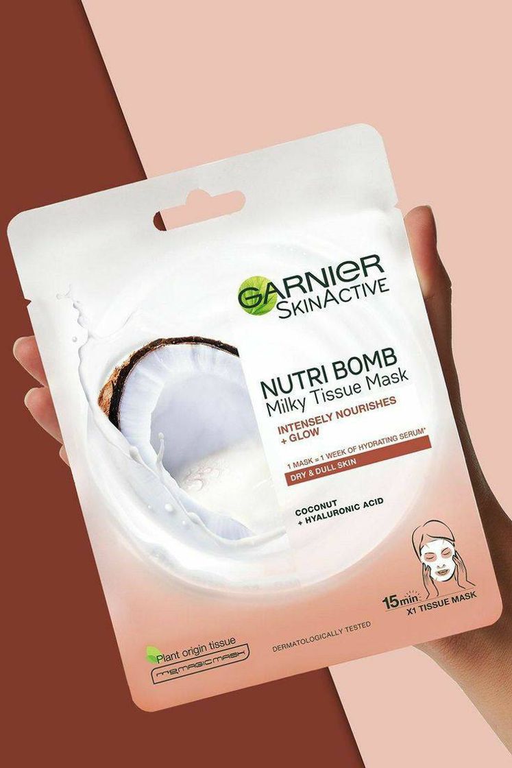 Social Garnier Skin Active Nutri Bomb Milky Mask Tissu Iluminadora Mascarilla de Tejido con Leche de Coco y Ácido Hialurónico para Pieles Secas y Apagadas 36 g
