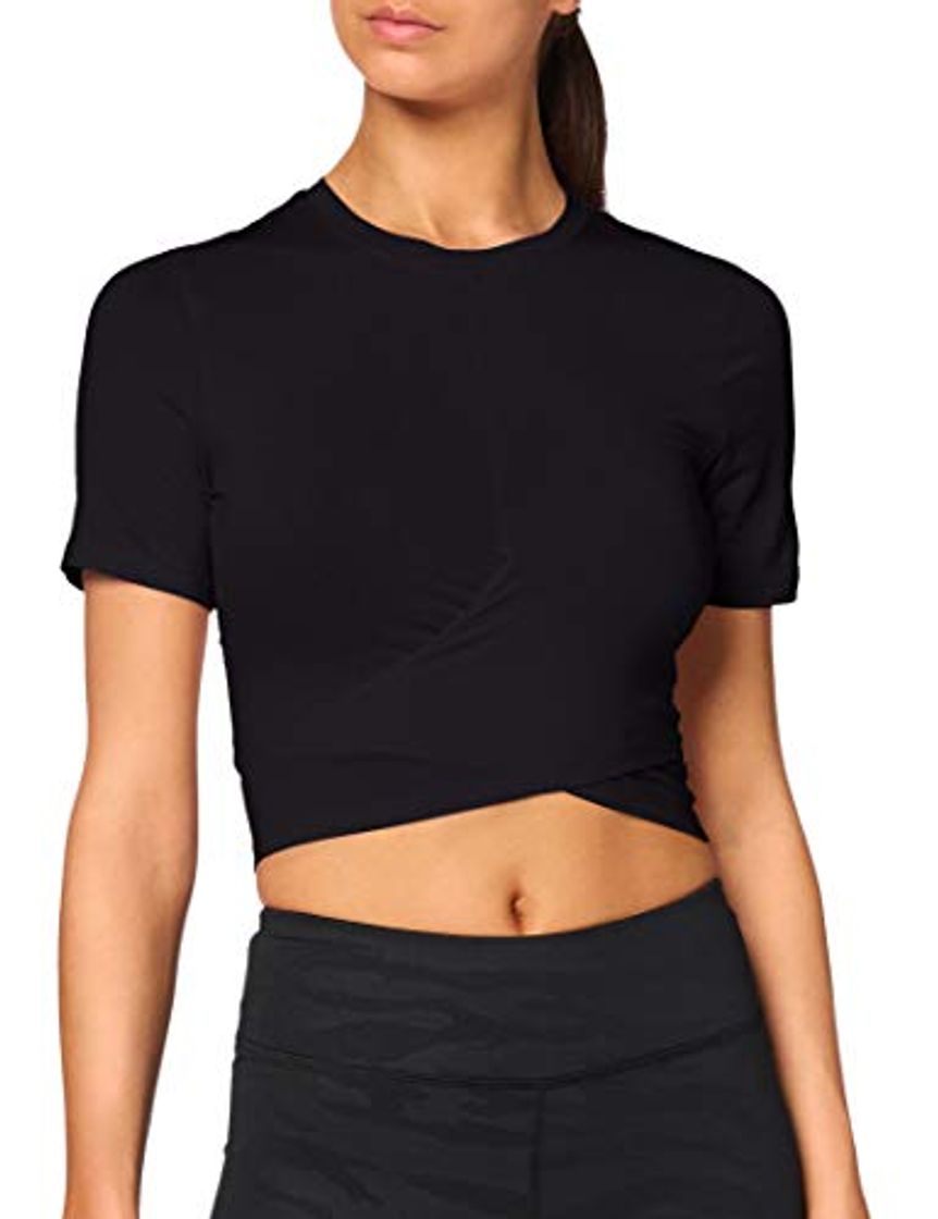 Fashion Marca Amazon - AURIQUE Top de Deporte Corto Súper Suave Mujer, Negro