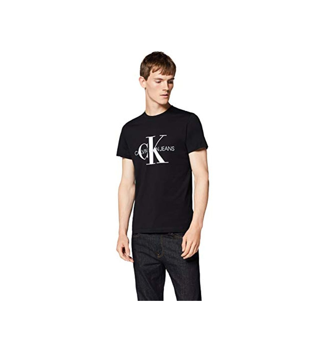 Moda Calvin Klein Iconic Monogram SS Slim tee Camiseta, Negro