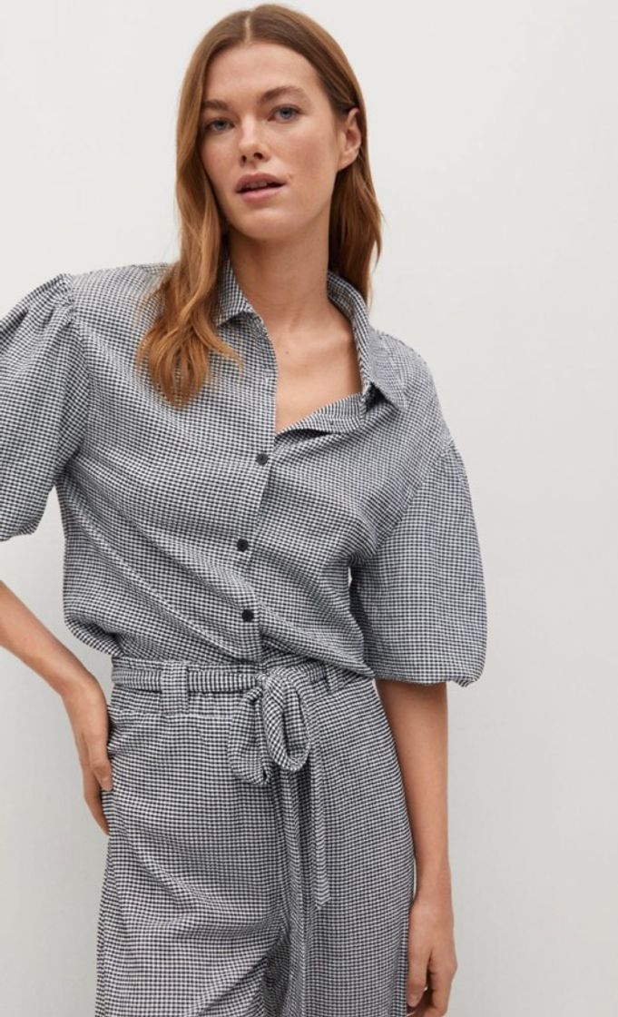 Social Camisa de Vichy com Mangas Abaloadas