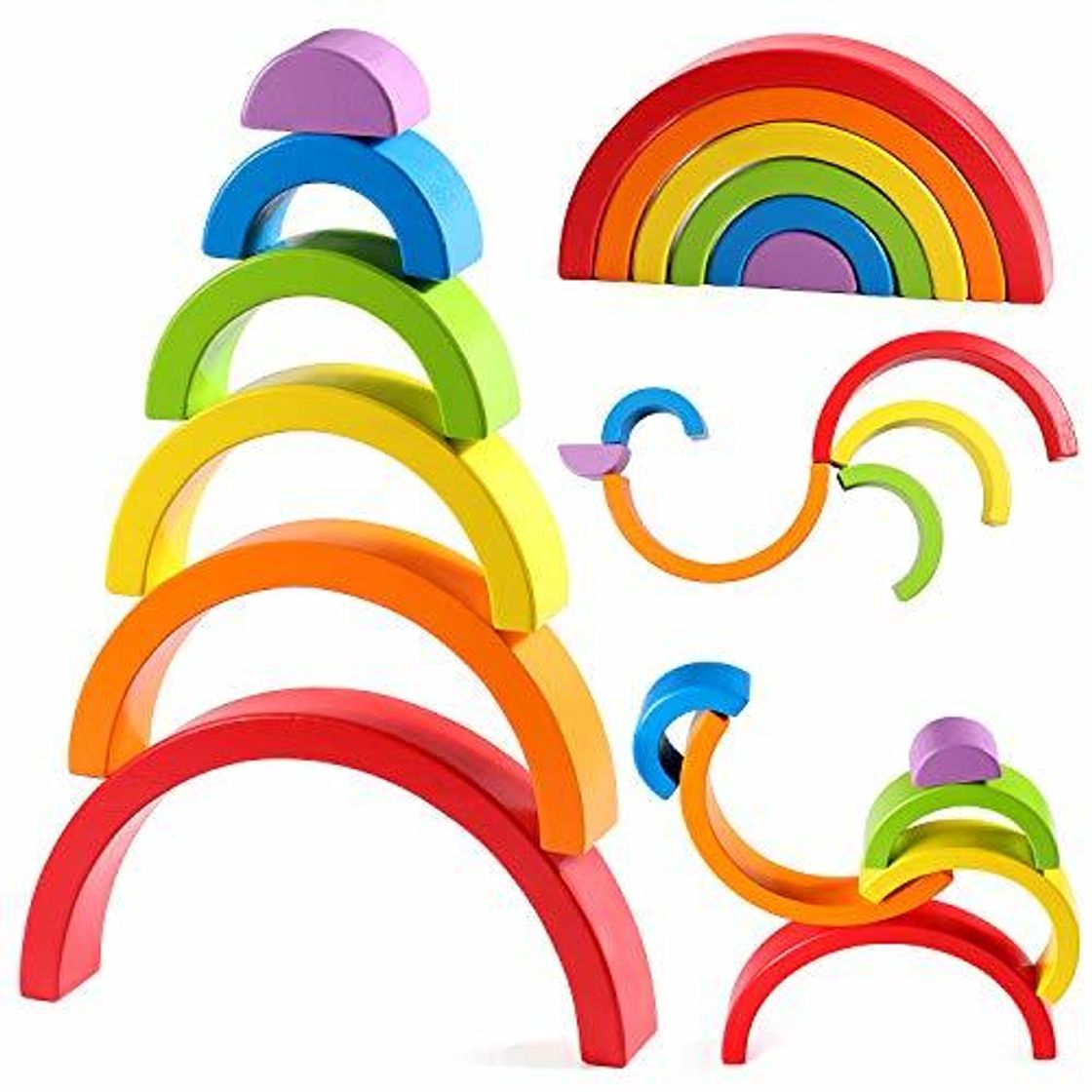 Product Lewo Juguetes Educativos Apilador de Arcoiris de Madera Puzzle de Anidamiento Grande