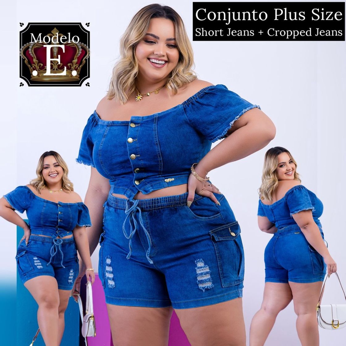 Social Conjunto jeans plus size short
