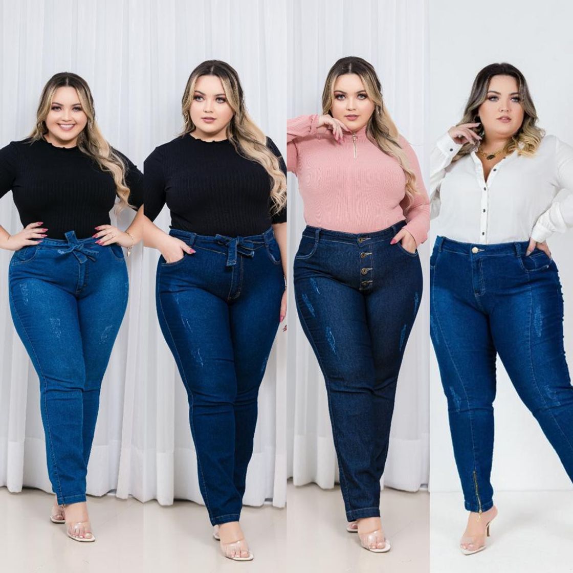 Fashion Calça jeans cintura alta plus size