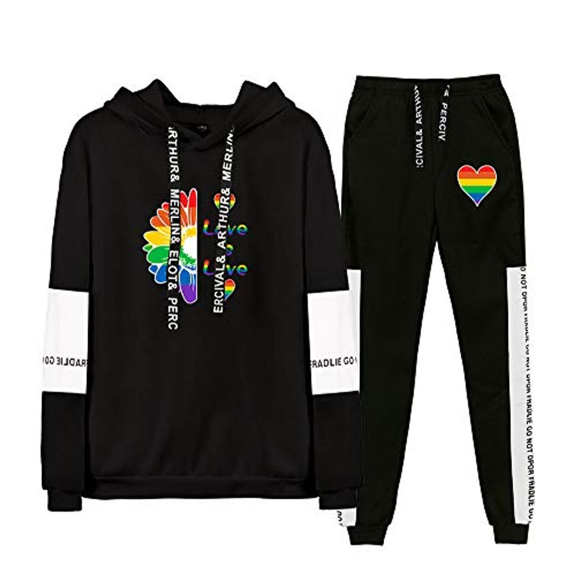 Fashion LGBT Conjunto 2 Piezas Unisex Completo Capucha Sudadera y Pantalon Mujer Hombre Chandal Gimnasio Traje de Running Sportwear Tracksuit Activewear Sweatsuit Streetwear A18322TZ011M