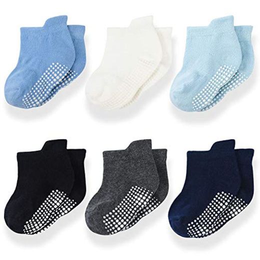 Momcozy Calcetines Bebe Calcetines Antideslizantes Niño Calcetines Niña Calcetines Casa Calcetines Niños Calcetines Cortos Calcetines Tobilleros para Niños de 12 a 36 Meses 6 Pares