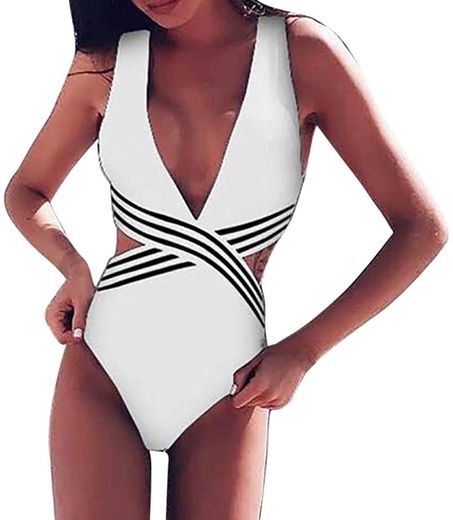 Overdose Traje De BañO para Mujer con Relleno Push Up Estampado Moda Una Pieza Ropa De Playa Monokini BañAdor Deportivo Vintage Verano Tallas Grandes 5XL