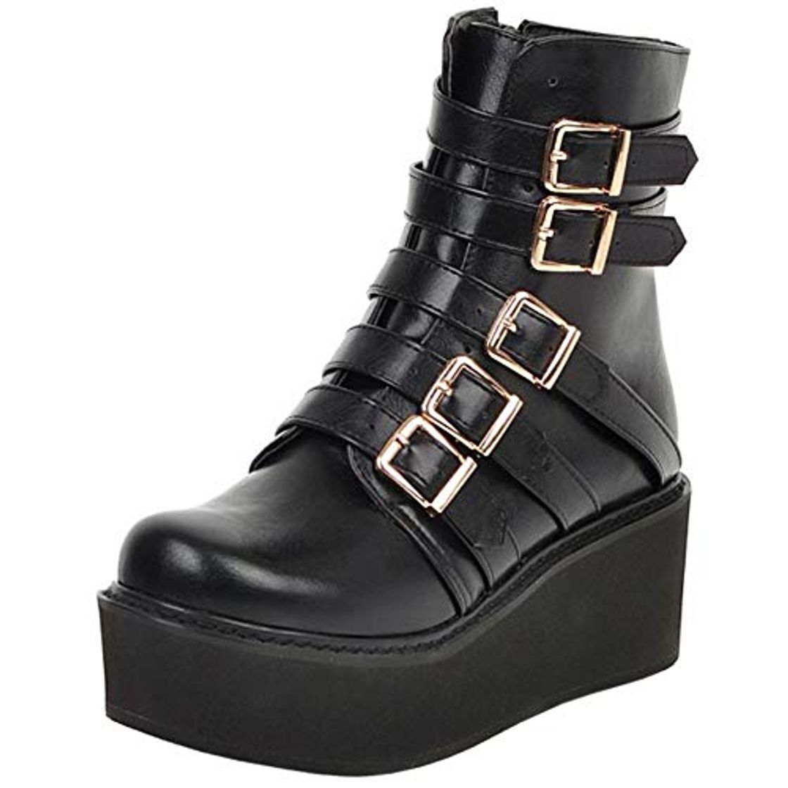 Moda Gracemee Stylish Mujer Combat Boots Tobillo Cremallera Motorcycle Boots Studed Plataforma Partido Botas Bajas Gothic Boots High Heels Antideslizante Black Talla 39