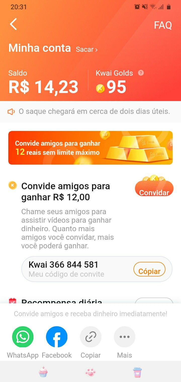 Apps Você já entra com um dinheiro na conta. Kwai Baixe 