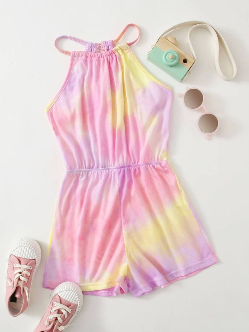 Moda SHEIN Botão Tie Dye Boho Macacão - Menina