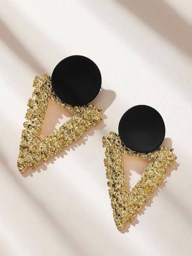 Two Tone Textured Triangle Stud Earrings 1pair | SHEIN 