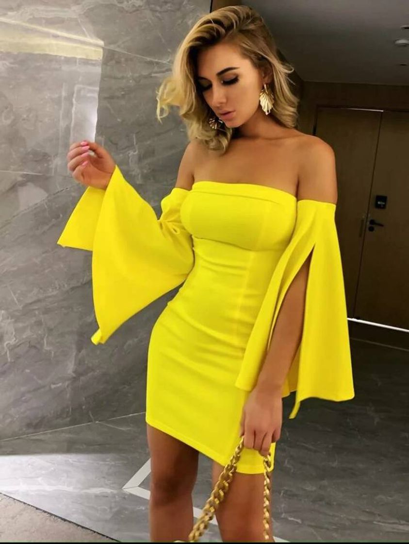 Social Vestido de manga campana con abertura de hombros