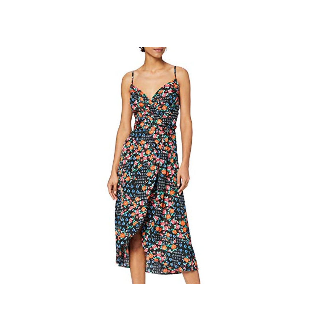 Social Marca Amazon - find. Vestido Midi Cruzado Mujer, Negro